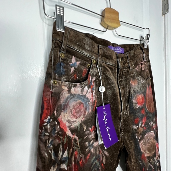 NEW Ralph Lauren Purple Kaida Metallic Bootcut Jeans In Lustrous Floral Size 27 - Picture 6 of 13